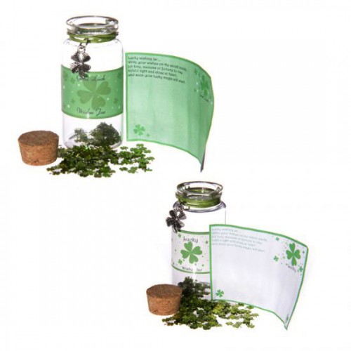 Lucky Shamrock Wishes Spell Jar with Clover Trinket